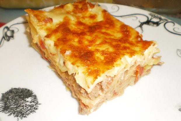 Лазанья с томатами в собственном соку