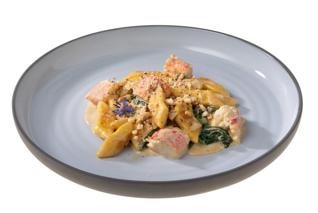 Ленивые вареники с картошкой и сливочным соусом с крабом