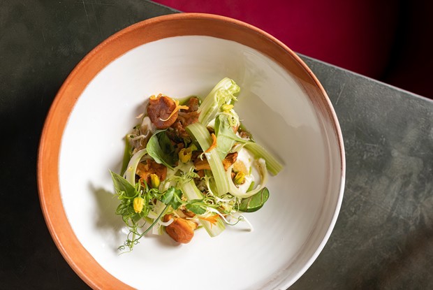 Лисички с картофельным пюре и молодым сельдереем