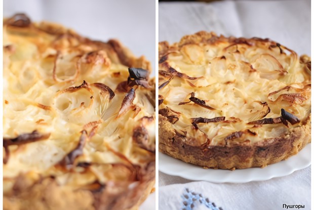 Луковый пирог со сметанной заливкой