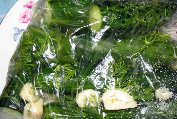 Малосольные огурцы в пакете в собственном соку