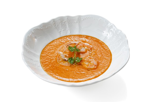 Марокканский холодный суп из запеченных перцев с креветками