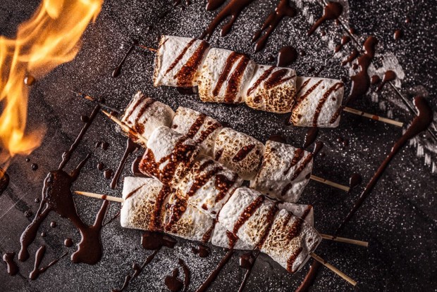 Маршмеллоу на гриле с шоколадным соусом