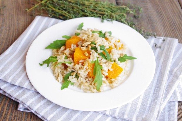 Нешлифованный рис с запеченной тыквой