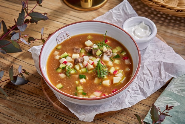 Окрошка на квасе с говядиной