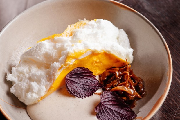 Омлет пуляр с грибами и кремом из пармезана