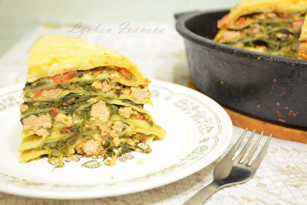 Острая лазанья из блинчиков