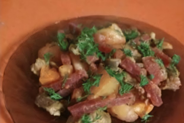 Овощное рагу с куриными сердечками и желудочками