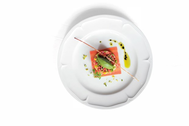 Овощной тартар с зеленым сорбетом