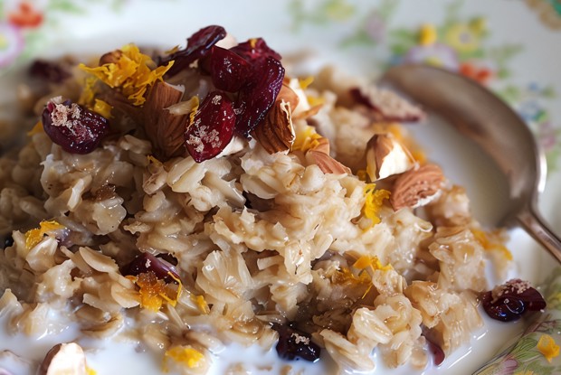 Овсяная каша с сушеной клюквой и белым шоколадом