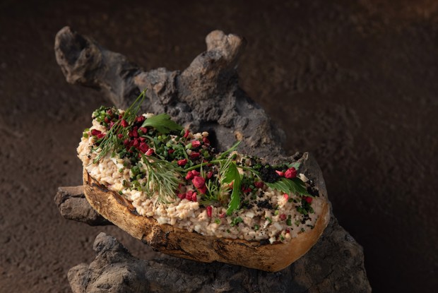 Паштет из печени трески и утиного яйца с зеленым луком