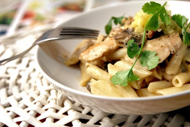 Паста жареная с куриным филе и имбирем