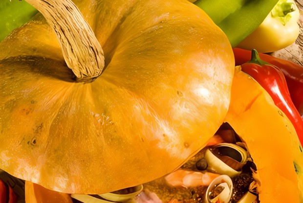 Печеная тыква с тушеным мясом