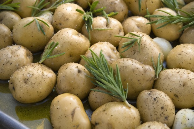 Печеный молодой картофель с розмарином и чесноком