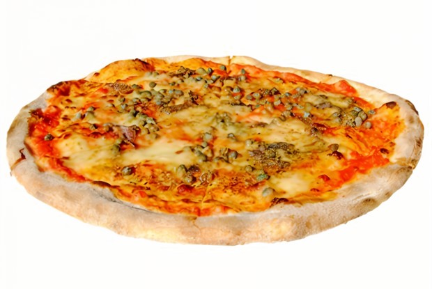 Пицца с анчоусами, омарами и зеленым горошком