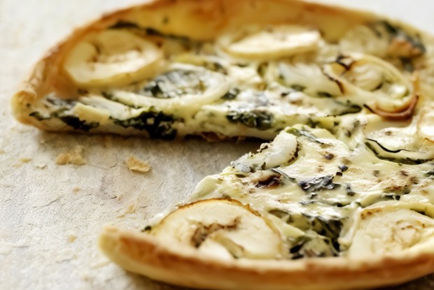 Пицца с утиным мясом, зеленым луком и соусом хойсин