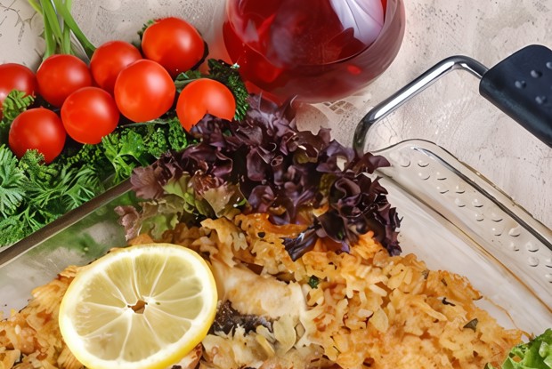 Плов с севрюгой в духовке