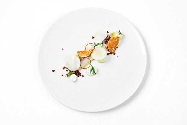 Подмаринованная сельдь с козьим сыром и овощами