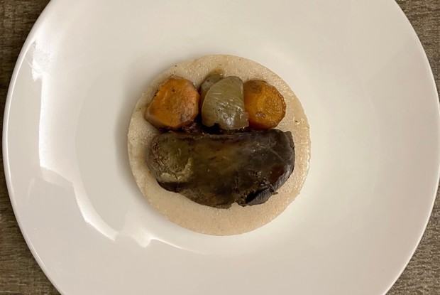 Полента с печенью индейки и овощами