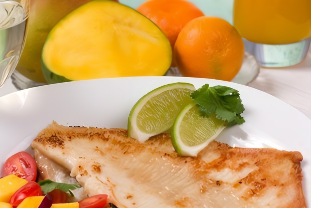Припущенный скат в цитрусовых соках с имбирем