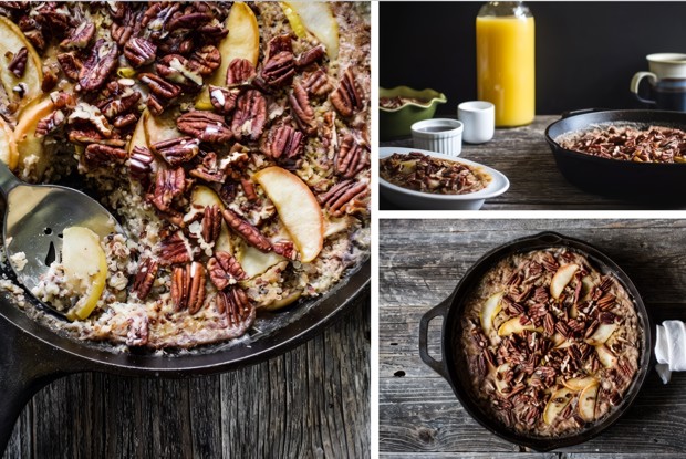 Пудинг из киноа с пеканом, яблоком и ревенем