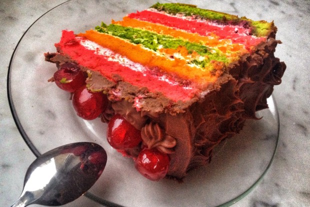 Радужный бисквитный торт