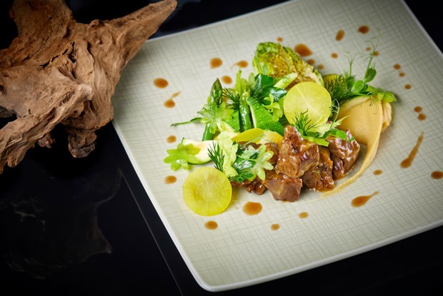 Рагу из баранины с зелеными овощами и чечевицей карри