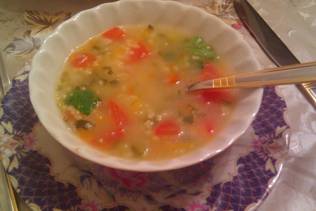 Рассольник на курином бульоне с пшеном