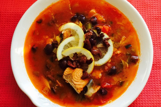 Рыбная солянка из трех видов лососевых