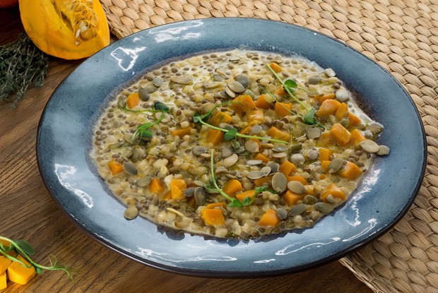 Ризотто из дзавара и чечевицы с тыквой