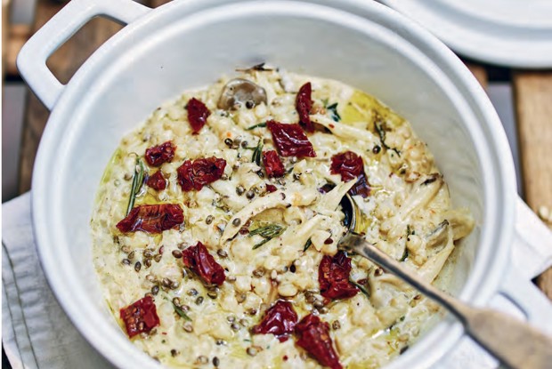 Ризотто из дзавара с грибами и сливками