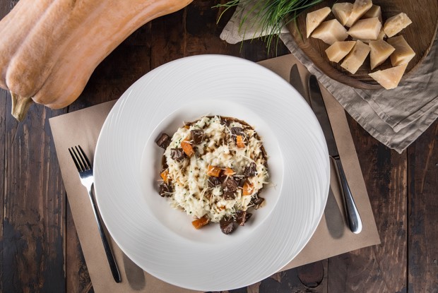 Ризотто с говяжьими щечками и запечённой тыквой
