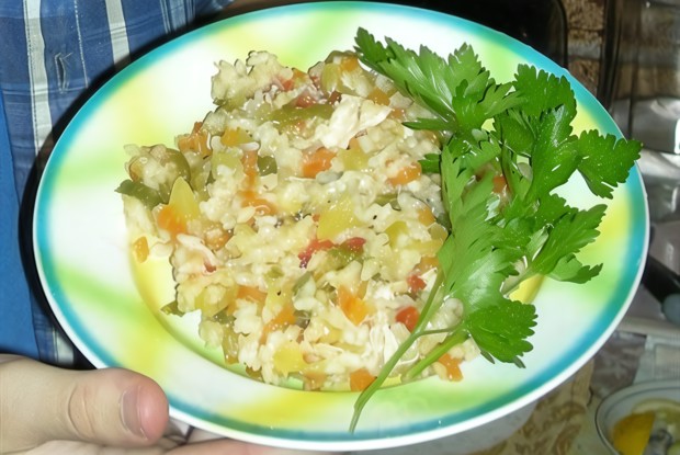 Ризотто с курицей, кабачками и болгарским перцем