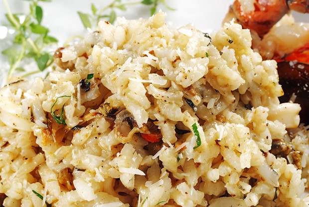 Ризотто с шампанским, креветками и гребешками