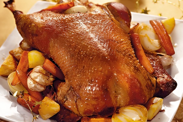 Рождественский гусь с овощами