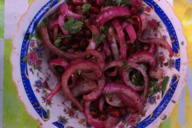 Салат из красного лука с гранатом к шашлыку