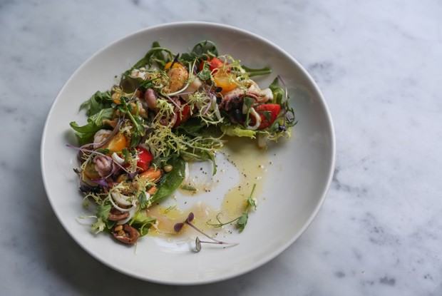 Салат с морским коктейлем и кедровыми орехами