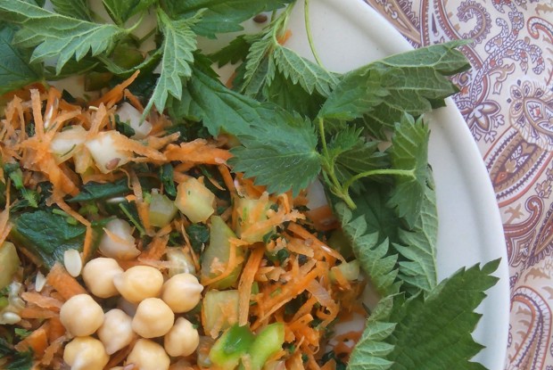 Салат с нутом и молодой крапивой