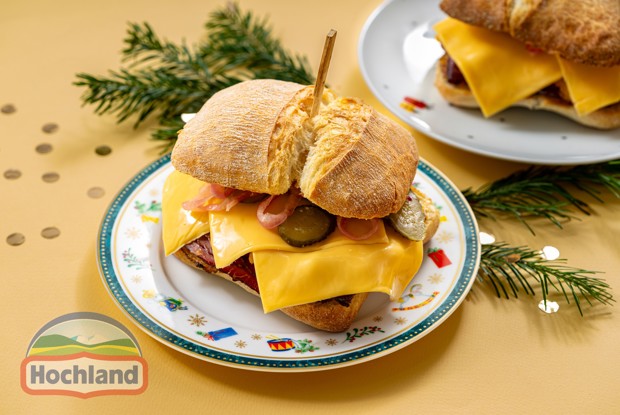 Сэндвич с пастрами, сыром и маринованным луком