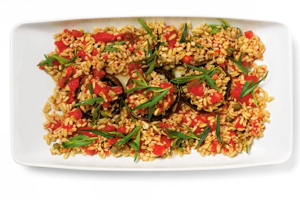 Шампиньоны с камутом, помидорами и эстрагоном