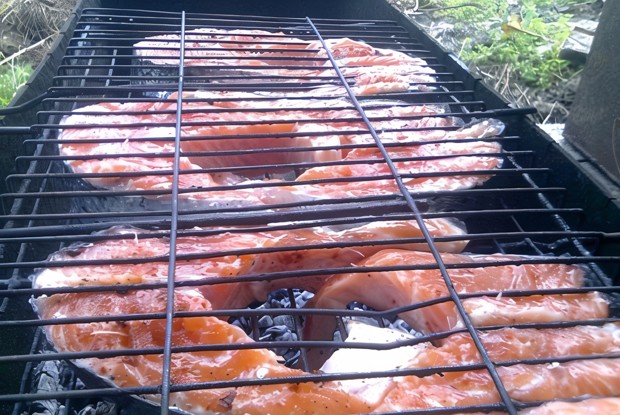 Шашлык из красной рыбы на решетке