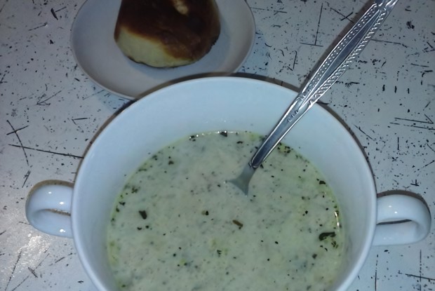 Сырный суп-пюре с шампиньонами и зеленой фасолью