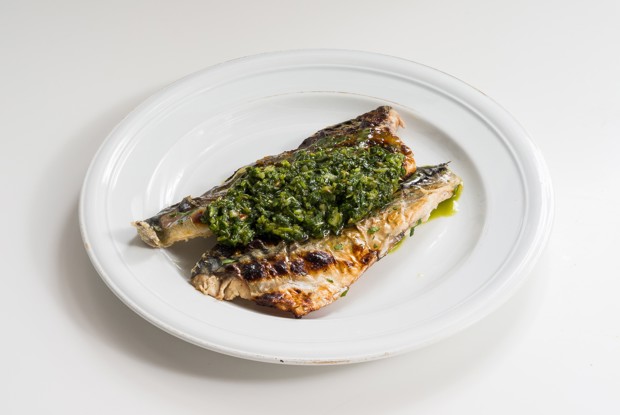 Скумбрия на мангале с зеленым соусом