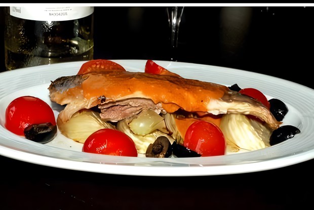 Скумбрия с апельсиновым соусом ромеско