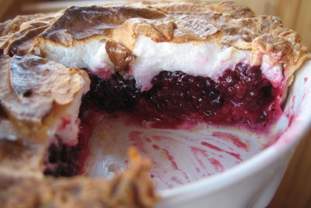 Слоеный мини-тарт с ежевикой и шапкой из запеченного белкового крема