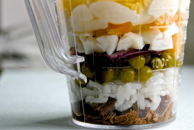 Слоеный оливье с рисом