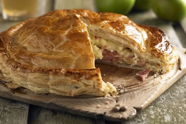 Слоеный пирог с яблоками и ветчиной