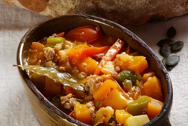 Свинина с огурцами, цукини и морковью