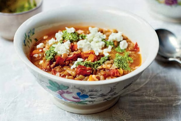 Таджикский рисовый суп с зеленой чечевицей