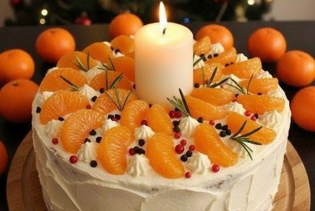 Торт праздничный мандариновый быстрый и простой